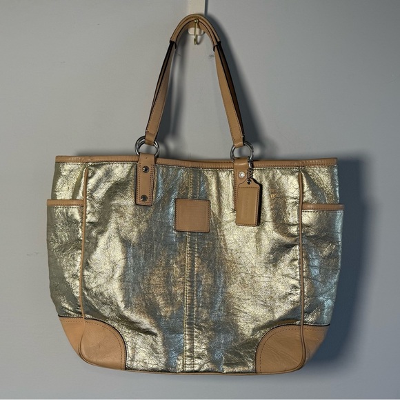 Coach Metallic Gold and Tan Tote Bag - Picture 1 of 10